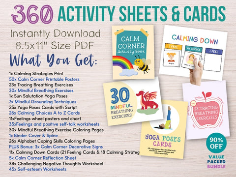 360 Bundle Therapy Activity for Kids Worksheet Anxiety Coping Skills Handouts Resources Therapist School Psychology Tools Counseling Decor